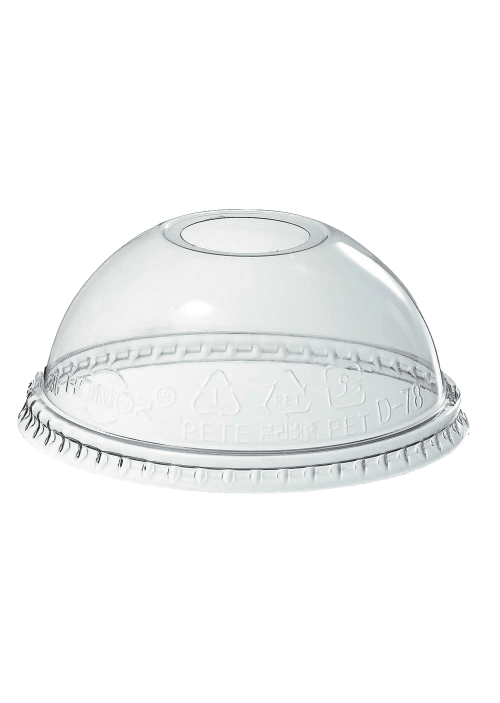 D78 No Hole - HONOR PET Dome Lid for DIA. 78mm Cup (No Hole)